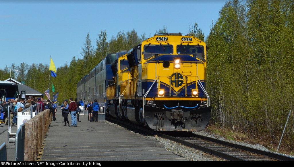 Alaska RR 4317 Leads a Passenger Train at Talkeetna - May 20, 2024